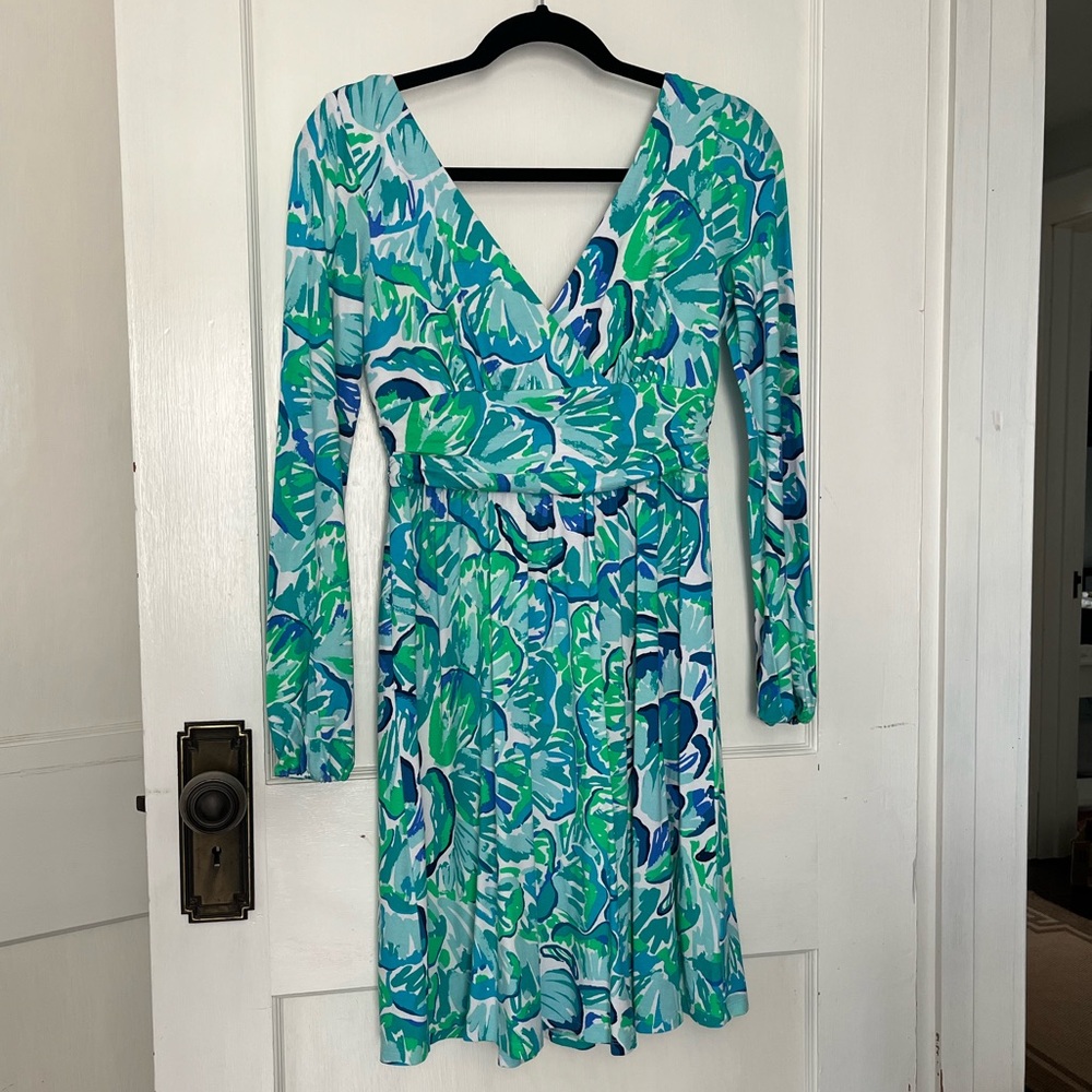 Lilly Pulitzer Green Blue Long Sleeve Dress Size Small Excellent Condition
